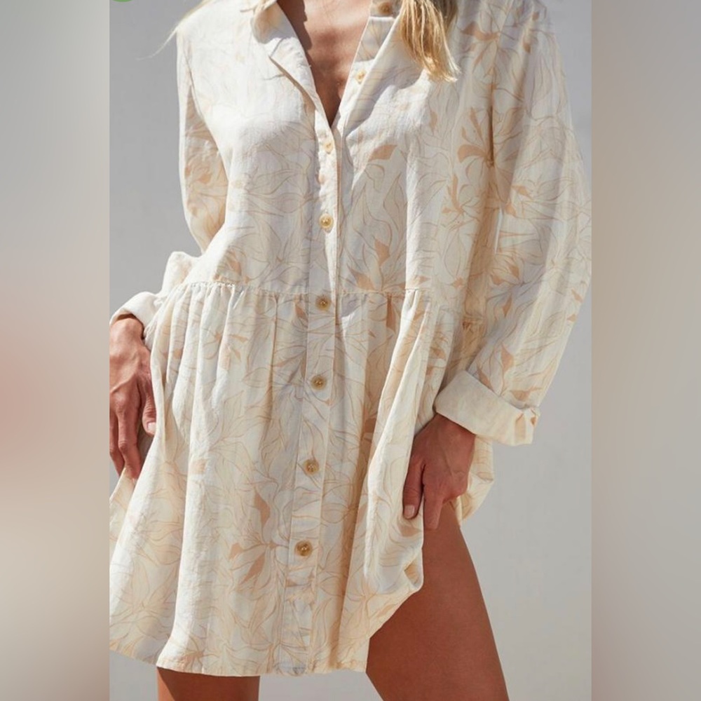 Rhythm Womens Dresses - Long Sleeve Shirt Dress White Multi